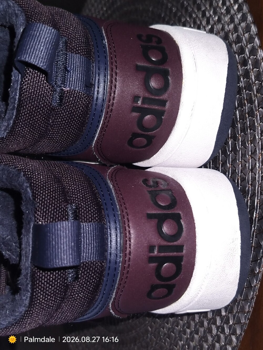 Adidas Unisex Maroon Hi-Top Sneakers with White Stripes - Picture 2 of 6